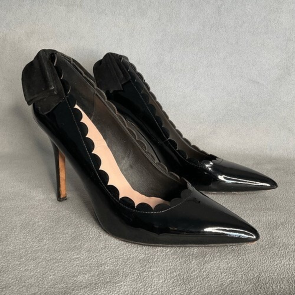 Kate Spade Vero Cuoio Black Scallops Bows Stilettos‎ Pointed Heels Women 10M